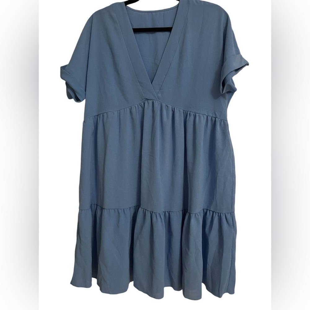 Flowy Babydoll Tiered Polyester Dress in Blue Teacher
